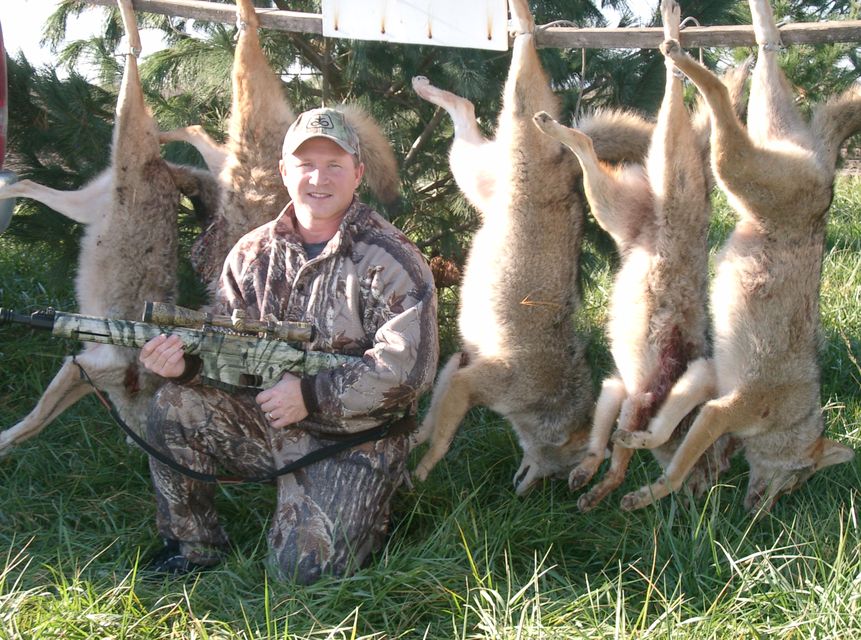 Click to view full size image
 ============== 
Nice way to start the day in early November 2010 in Illinois.  5 coyotes with R25 .243 75v-max imr4895 powder.  Man I love the smell of gun powder in the morning.
